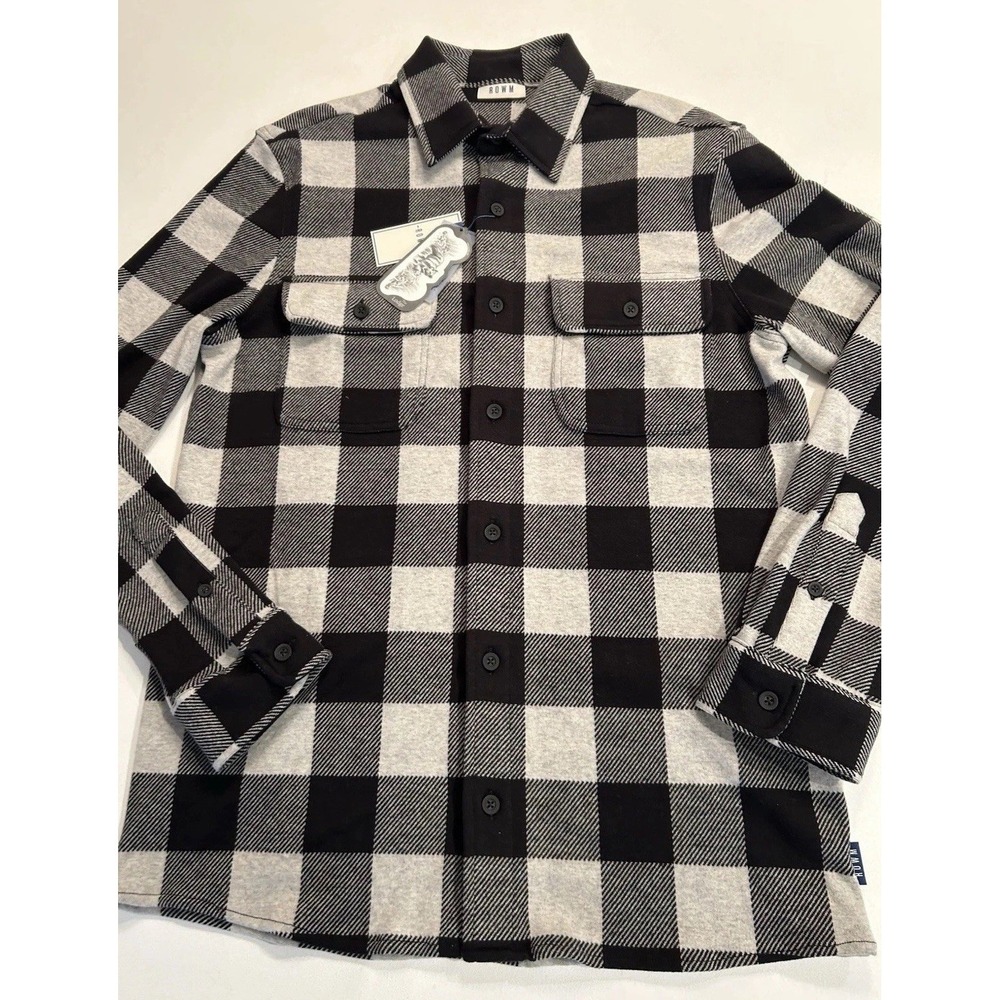 New Plaid Flannel Shirt M Black Gray Check Pockets Soft Comfy Warm